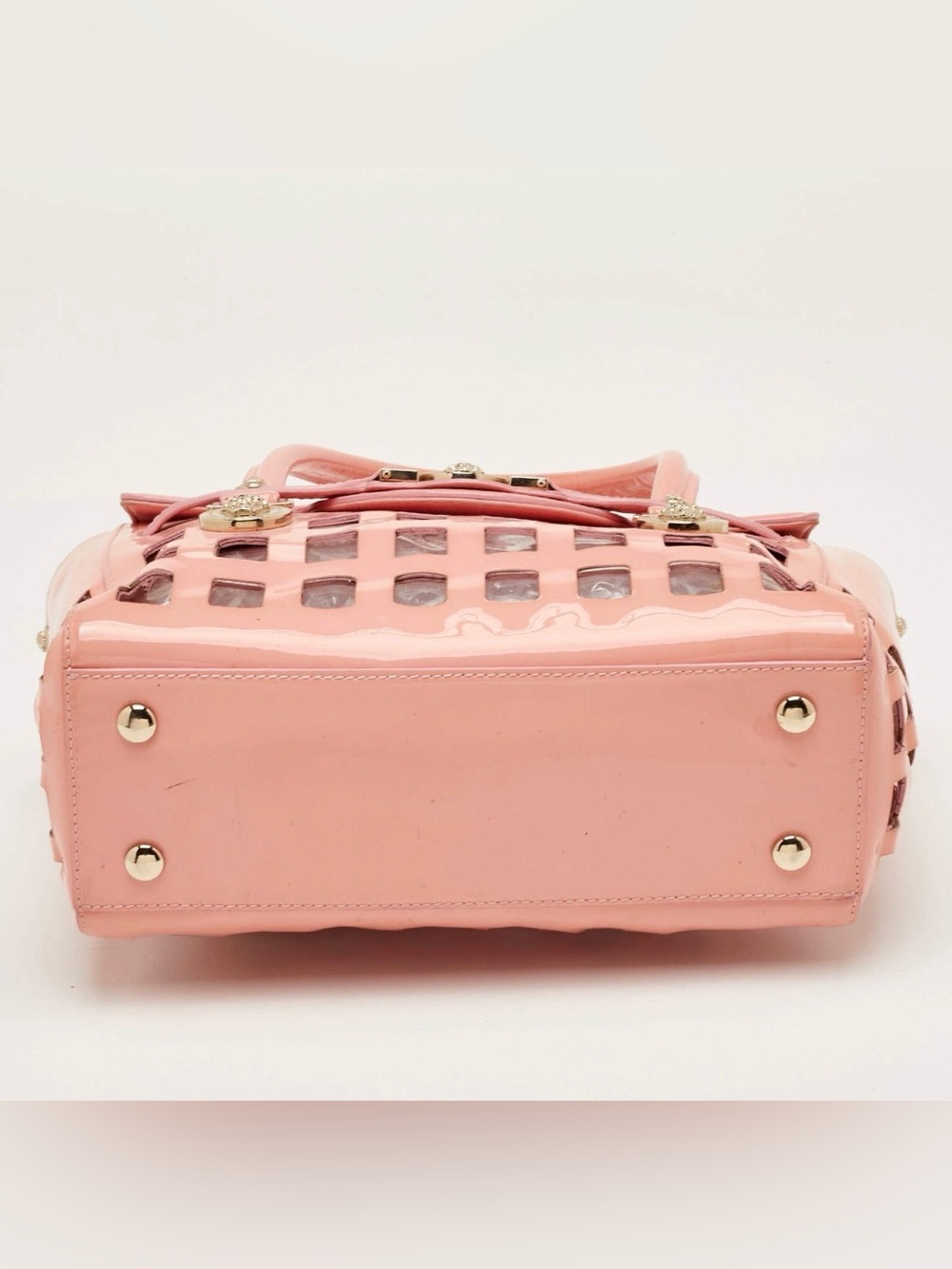 Versace Pink Patent Leather Medusa Cutout Satchel Crossbody Bag Golden Hardware - Picture 7 of 16